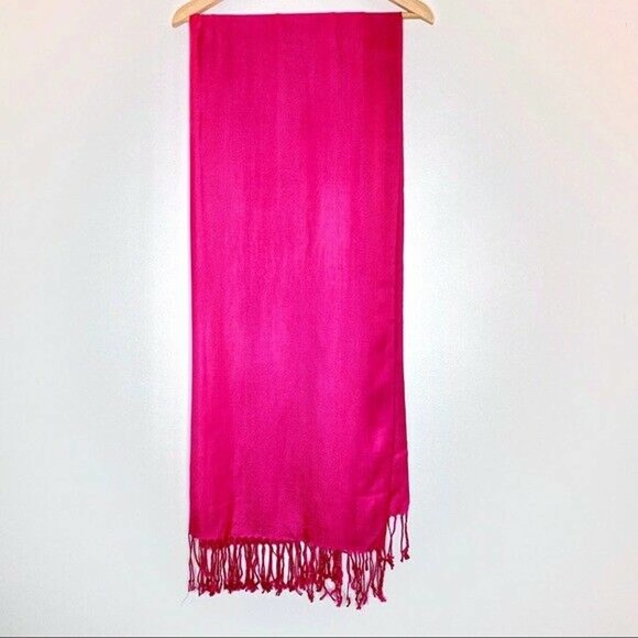 Oversized Pashmina Tassel Fringe Scarf Wrap Pink Magenta Barbiecore - Picture 3 of 9
